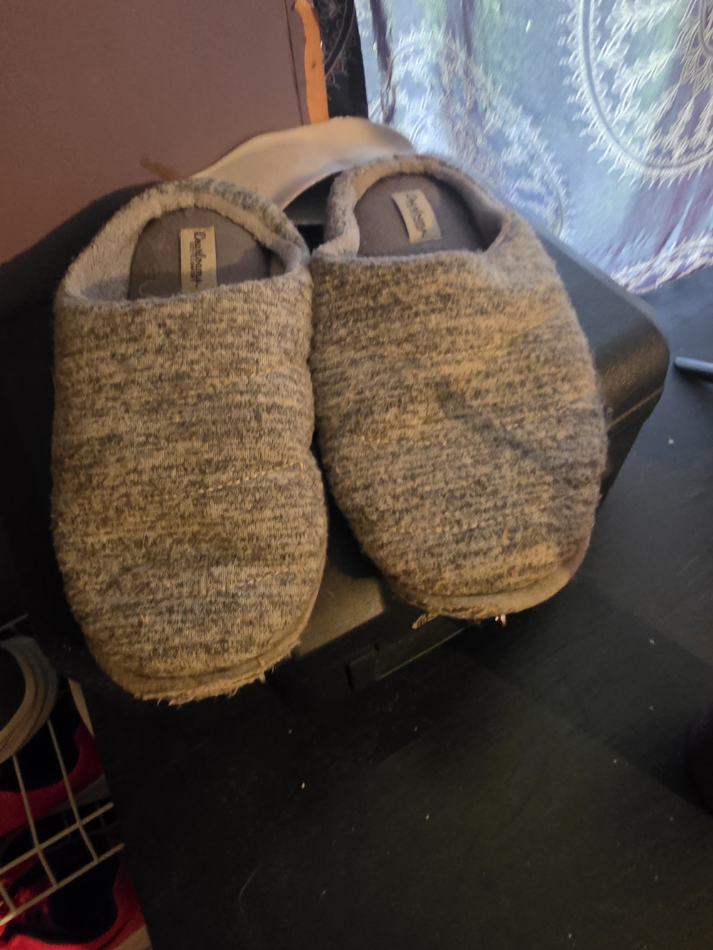 dearfoams Gray Ribbed Sole Slip-On Slippers